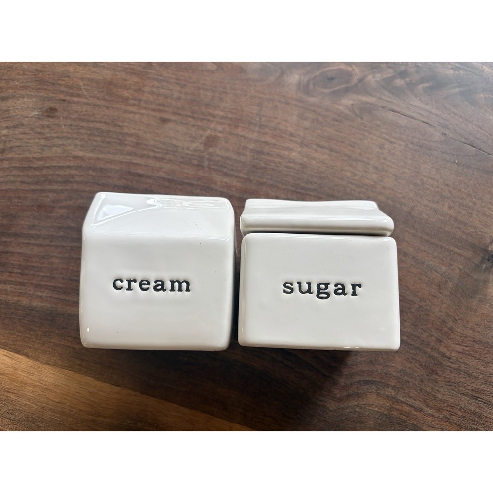 Crate & Barrel Cream & Sugar White Ceramic 3.5" Set Farmhouse Kitchen
